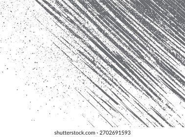 Abstrakte graue diagonale Pinselstriche und verstreute Punkte auf weißem Hintergrund strukturierter Grafikvektor