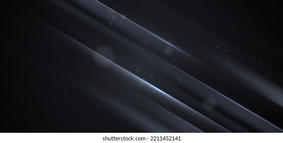 Abstract grey diagonal lines stripes with dot bokeh lighting effect dark background luxury style. Vector illustration
