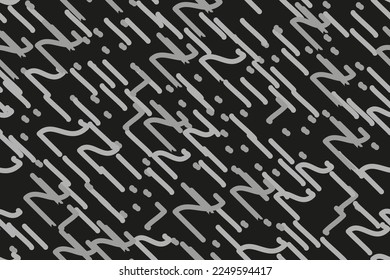 Abstract Grey Doodles Seamless Pattern on Black