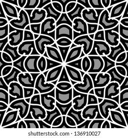 Abstract grey filigree lace ornament, vector seamless pattern