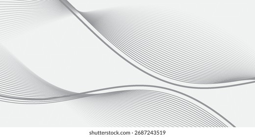 Abstract grey flowing wave lines on white background.