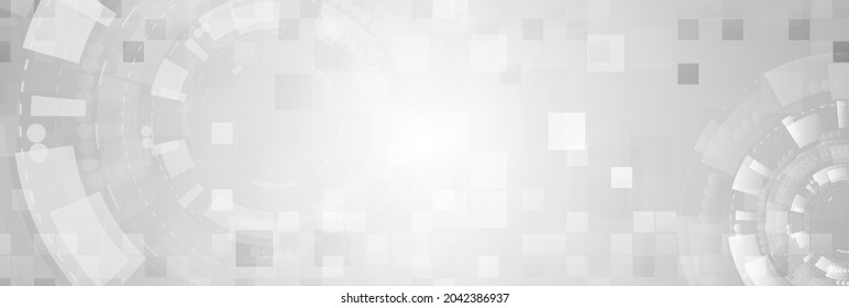 Abstract grey futuristic technology background with HUD gear elements and squares. Vector geometry banner design