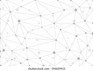 Abstrakter, grauer, geometrischer Hintergrund mit Chaos verbundener Linien und Punkte. Vektorgrafik