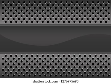 Abstract grey glossy banner on metal circle mesh design modern luxury futuristic background vector illustration.