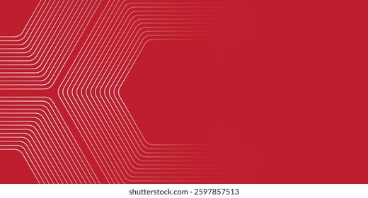 Abstract grey glowing geometric lines on red background. Modern shiny blue hexagon lines pattern. Futuristic technology concept.