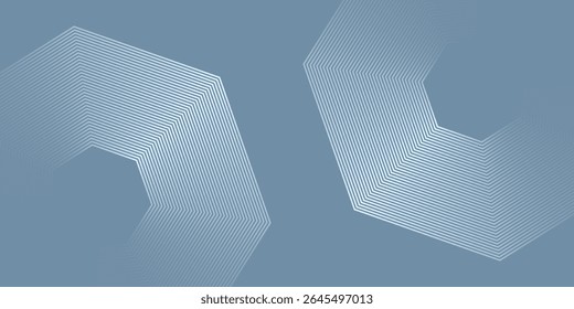 Abstractas líneas hexagonales brillantes grises sobre fondo azul moderno. Moderno Diseño gráfico de líneas redondeadas diagonales grises brillantes.
