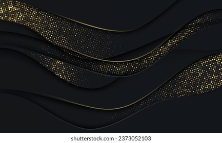 Abstract grey gold glitter light black shadow curve design modern luxury futuristic background vector illustration.