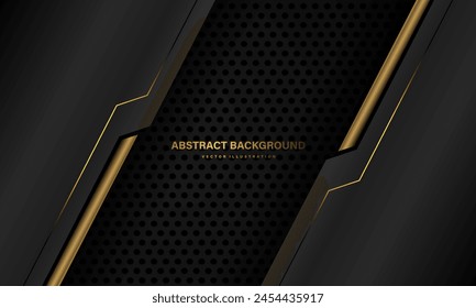 Abstract grey gold metallic cyber yellow line power dark circle mesh geometric vector background design technology futuristic creative illustration.