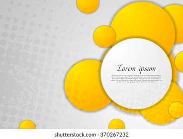 Abstract grey grunge background with orange circles. Vector graphic design template