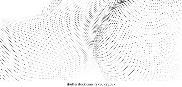 Fundo de malha distorcida de meio-tom cinza abstrato com curvas 3D pontilhadas para dados futuristas e visualizações científicas