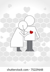 abstract grey heart, honeycomb background with doctor examine patient