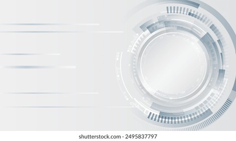 Abstract grey high-tech background consisting of circles and other technological elements. Digital communication, data protection, futuristic presentation, scientific cover.