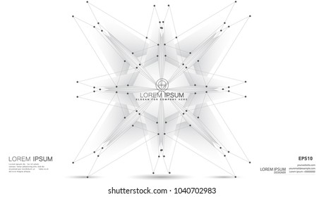 Abstract grey hi-tech futuristic background. 3d Geometric technology vector design with dots and lines