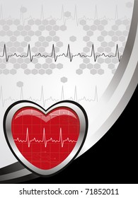 abstract grey honeycomb, heartbeat background with isolated red heart