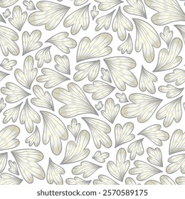 Abstract grey leaves, simple illustration, white background. Seamless floral pattern-584.