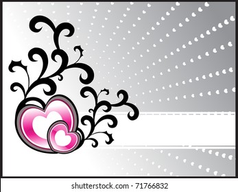 abstract grey macro rays background with floral decorated pink heart