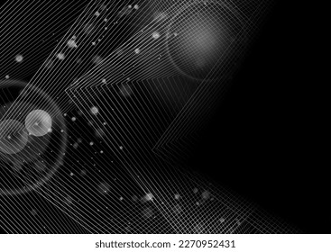 Abstract grey metallic background with linear arrows and bokeh lights. Vector design
