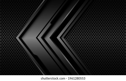 Abstract grey metallic black line circuit cyber arrow direction on circle mesh design modern futuristic technology background vector illustration.