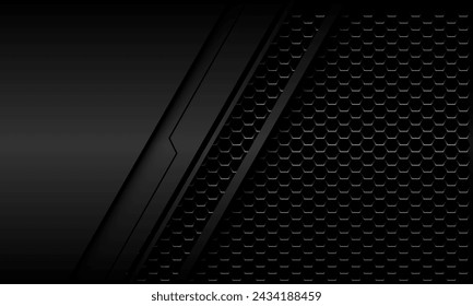 Abstract grey metallic black line cyber geometric on hexagon mesh design modern futuristic technology background vector illustration.