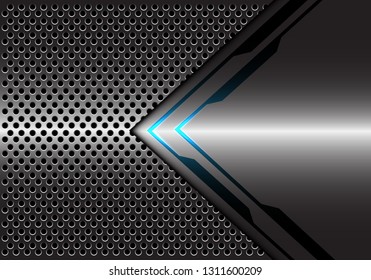 Abstract grey metallic blue light arrow direction with circle mesh design modern futuristic technology background vector illustration.