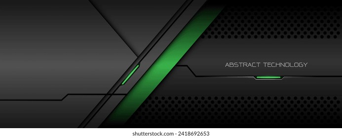 Abstract grey metallic green light power geometric overlap on circle mesh design modern luxury futuristic background vector illustration.	
