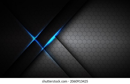 Abstract grey metallic overlap blue light hexagon mesh design modern luxury futuristic technology background vector illustration.	