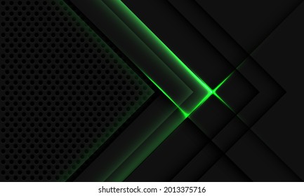 Resumen del diseño de malla de círculo de luz verde de solapamiento metálico gris diseño de tecnología futurista de lujo moderno ilustración vectorial de fondo.	