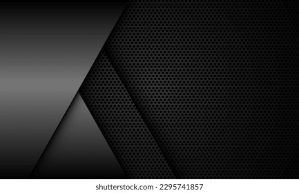 Abstract grey metallic overlap on dark circle mesh pattern design modern luxury futuristic background vector illustration.