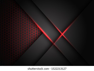 Abstract grey metallic overlap red light hexagon mesh design modern luxury futuristic technology background vector illustration.