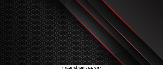 Resumen del diseño de malla hexágona de luz roja superposición metálica de lujo moderno fondo de tecnología futurista. Ilustración vectorial para banner amplio, diseño de presentación y mucho más