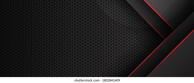 Abstrakte, graue Metallic überlappen rotes Hexagon-Mesh-Design, moderne Luxus-Futuristik-Technologie, Vektorgrafik