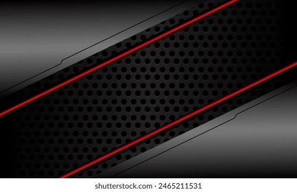 Abstract grey metallic red line black circle mesh slash dynamic geometric design modern futuristic technology background vector illustration.