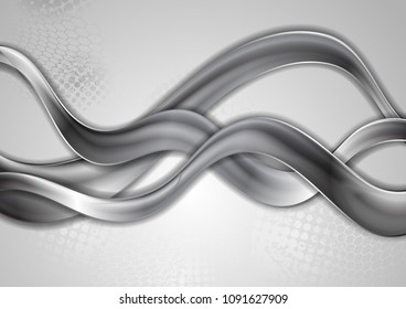 Abstract grey metallic waves modern background. Vector illustration