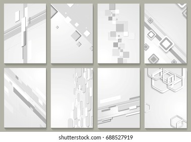 Abstract grey minimal geometric brochure template design set. Vector tech backgrounds collection for print flyers, brochure, web graphic design or booklet