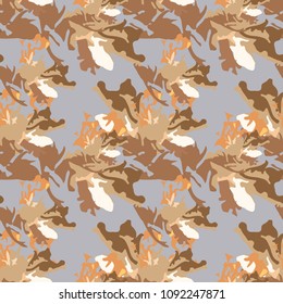 Abstract grey and orange and brown background as UFO camouflage. Seamless repeat bright pattern usable as gray urban camo, wallpaper, backdrop or for print for textile or wrapping paper
