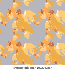 Abstract grey and orange and yellow  background as UFO camouflage. Seamless repeat bright pattern usable as gray urban camo, wallpaper, backdrop or for print for textile or wrapping paper