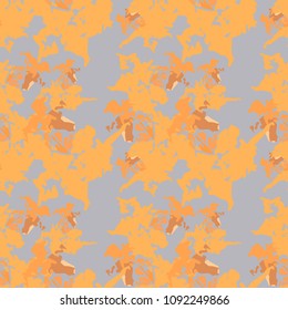 Abstract grey and orange and yellow  background as UFO camouflage. Seamless repeat bright pattern usable as gray urban camo, wallpaper, backdrop or for print for textile or wrapping paper