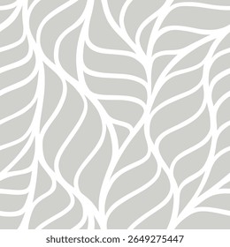 Abstract grey palm leaves ornament seamless pattern