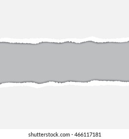 Abstract grey paper background with realistic torn edges and shadow. Vector illustration.