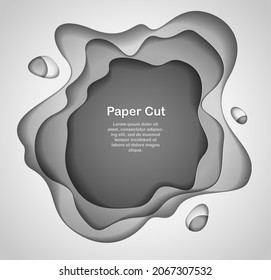 Abstract grey paper cutout curvy shapes layered, vector illustration in paper cut style. layout for business card, presentations, flyers or posters.