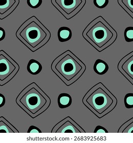 Abstract grey pattern with bright green Scandinavian ornament, simple textile background.