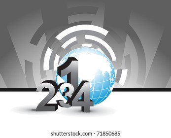 abstract grey rays background with blue globe, numbers