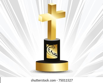 abstract grey rays background with isolated golden cross