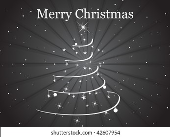 abstract grey rays background with twinkle star xmas tree