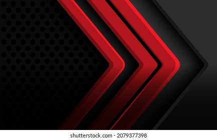 Resumen de la dirección geométrica de flecha roja gris con diseño de malla de círculo negro tecnología futurista moderna ilustración vectorial de fondo.