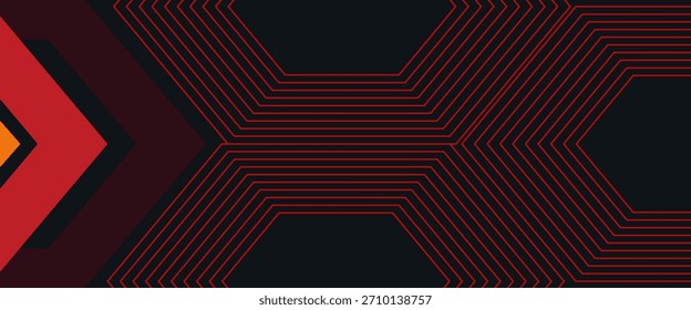 Direção de seta vermelha cinza abstrato no projeto de espaço vazio escuro com fundo futurista moderno. ilustração vetorial.