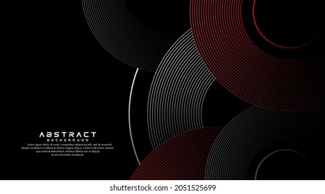 Abstract grey and red circle line vector on dark background. Modern simple overlap circle lines texture creative design. Suit for poster, cover, banner, flyer, brochure, presentation, website