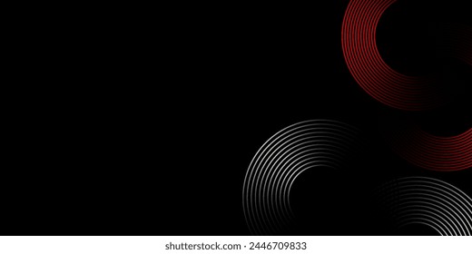 Abstract grey and red circle line vector on dark background. Modern simple overlap circle lines texture creative design.