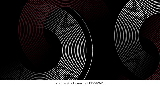 Abstract grey and red circle line vector on dark background. Modern simple overlap circle lines texture creative design.