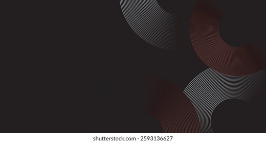 Abstract grey and red circle line vector on dark background. Modern simple overlap circle lines texture creative design. Suit for poster, cover, banner, flyer, brochure, presentation, website
